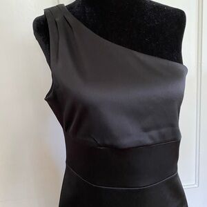 Elegant Black Satin lined One-Shoulder A-line Knee length Dress